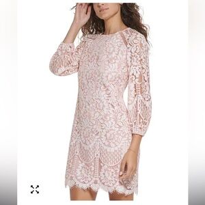 NEW Vince Camuto Women's Lace Blouson-Sleeve Shift Dress Blush Pink Size 4